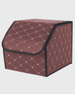 Leather Car Boot Foldable Trunk Cargo Organizer Box Coffee/Gold Stitch Small