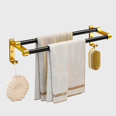 61cm Wall-Mounted Double Pole Towel Holder with Hooks