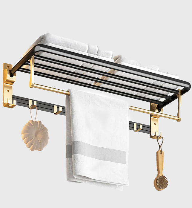 63cm Wall-Mounted Double Pole Towel Holder with Hooks