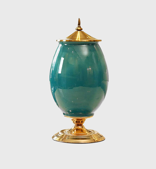 40cm Ceramic Vase with Gold Metal Base Green
