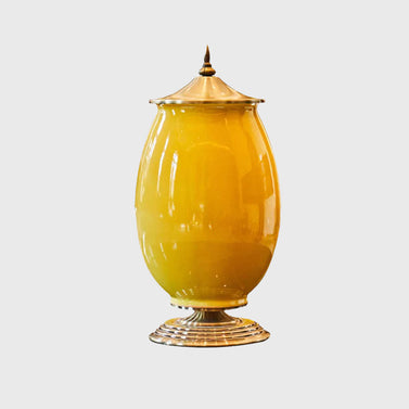 40cm Ceramic Vase with Gold Metal Base Yellow