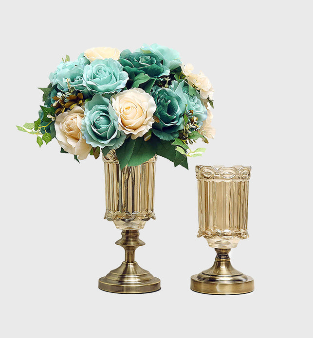 SOGA 25cm 28.5cm Transparent Glass Flower Vase with Blue Flower Set