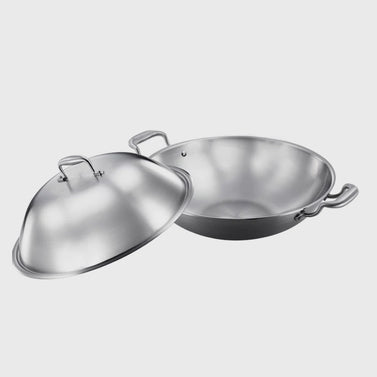 42cm Stainless Steel Frying Wok with Lid