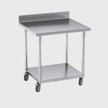 80cm Commercial Kitchen Stainless Steel Work Bench with Backsplash and Caster Wheels