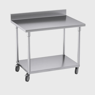 100cm Commercial Kitchen Stainless Steel Work Bench with Backsplash and Caster Wheels