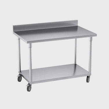 120cm Commercial Kitchen Stainless Steel Work Bench with Backsplash and Caster Wheels