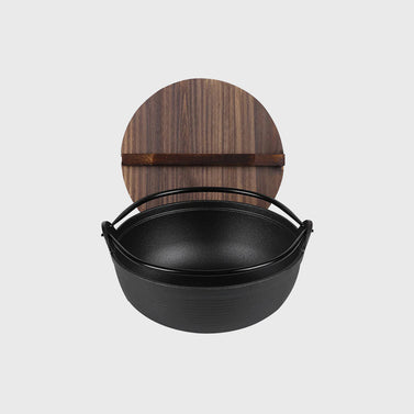 25cm Cast Iron Sukiyaki Hot Pot with Wooden Lid