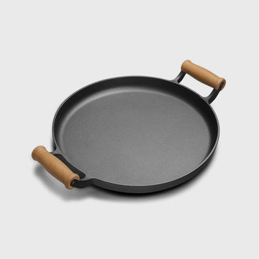 35cm Cast Iron Frying Pan With Wooden Handle