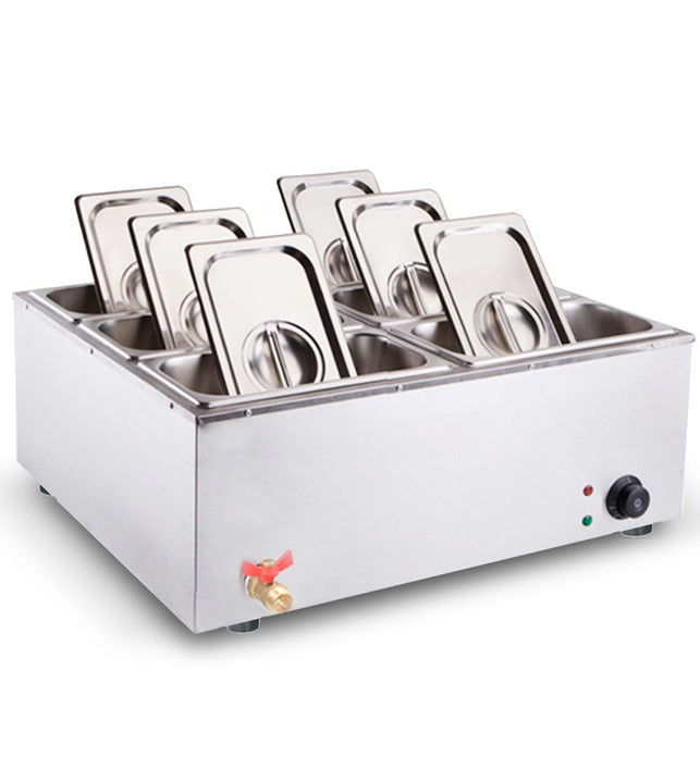 Stainless Steel 6 X 1/3 GN Pan Electric Bain-Marie Food Warmer with Lid