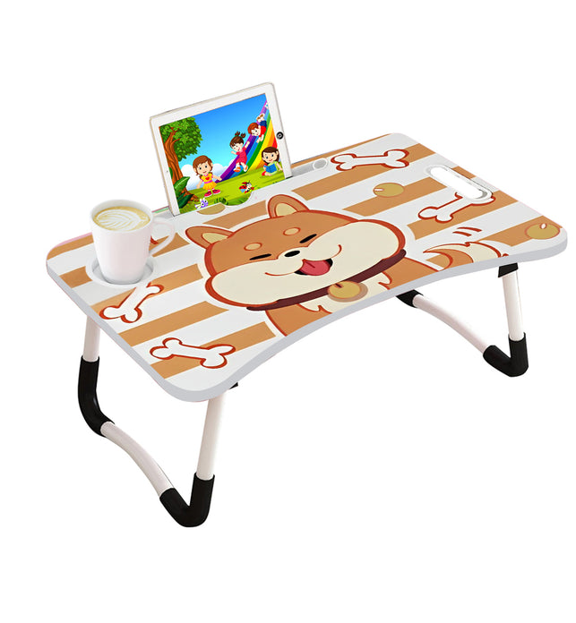 Brown Cute Dog Design Foldable Study Bed Table Adjustable Portable Desk Stand With Notebook Holder And Cup Slot