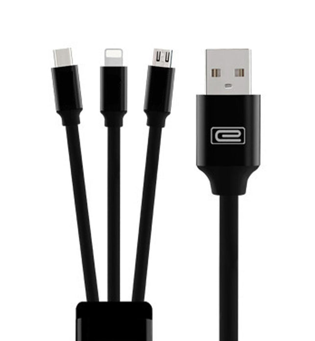 3 in 1 1.2M High Speed Charging Data Cable Black
