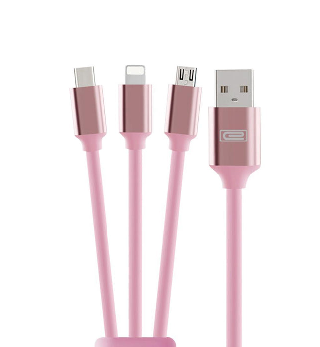 3 in 1 1.2M High Speed Charging Data Cable Rose Gold