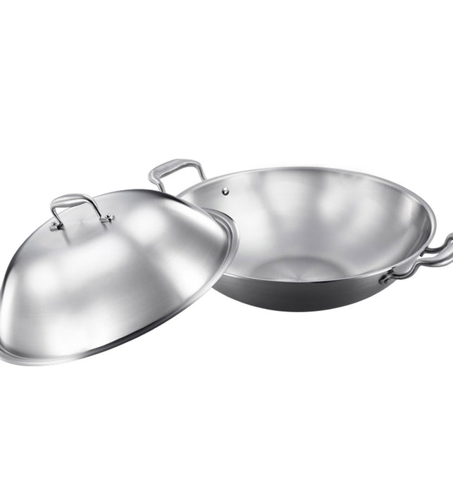 38cm Stainless Steel Frying Wok with Lid
