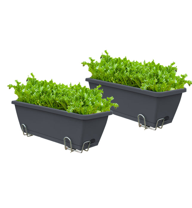 49.5cm Black Rectangular Vegetable Herb Flower Planter Box Set of 2