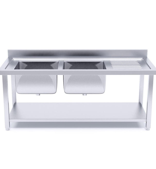 Commercial Stainless Steel Left Dual Sink Work Bench 160*70*85cm