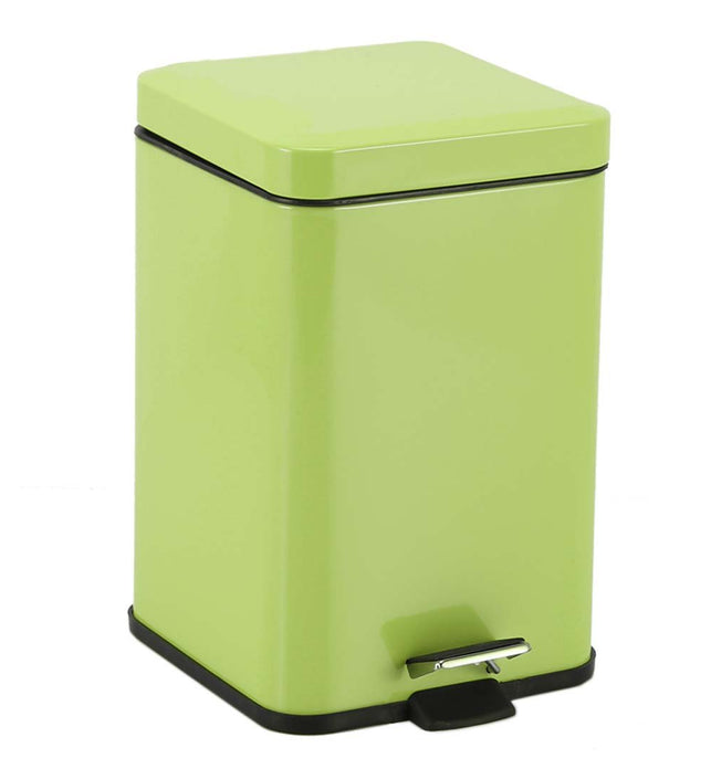 Foot Pedal Stainless Steel Trash Bin Square 12L Green