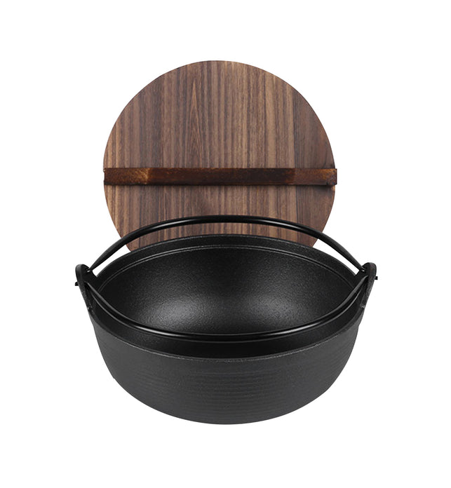 29cm Cast Iron Sukiyaki Hot Pot with Wooden Lid