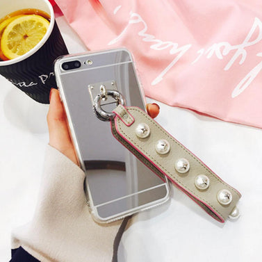 Luxury Fashionable Durable Mirror Back iPhone Case Pearl Strap