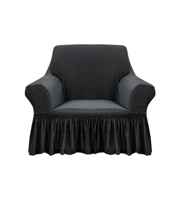 Dark Grey Colored 1- Seater Sofa Cover with Ruffled Skirt