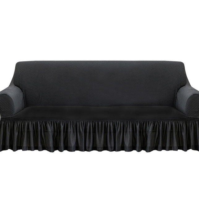 Dark Grey Colored 3- Seater Sofa Cover with Ruffled Skirt