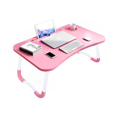 Pink Foldable Study Bed Table Adjustable Portable Desk Stand With Notebook Holder and Cup Slot