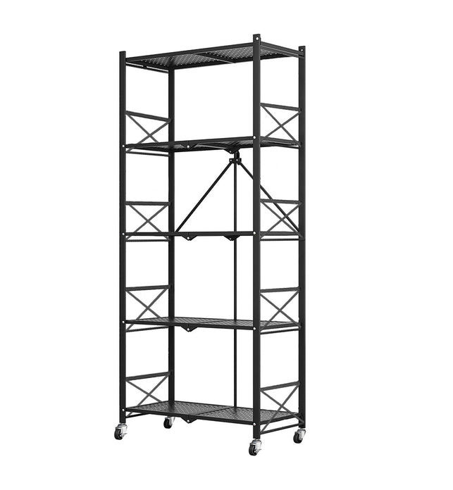 5 Tier Black Foldable Display Stand with Wheels