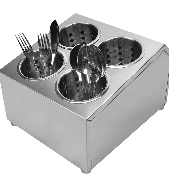 18/10 Stainless Steel Commercial Square Cutlery Holder with 4 Holes