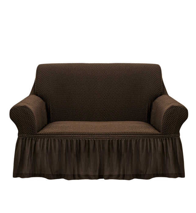 Coffee Colored 2- Seater Sofa Cover with Ruffled Skirt