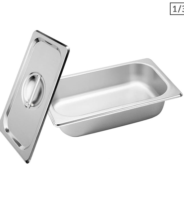 Gastronorm GN Pan Full Size 1/3 GN Pan 6.5 cm Deep Stainless Steel Tray with Lid