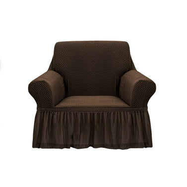Coffee Colored 1- Seater Sofa Cover with Ruffled Skirt