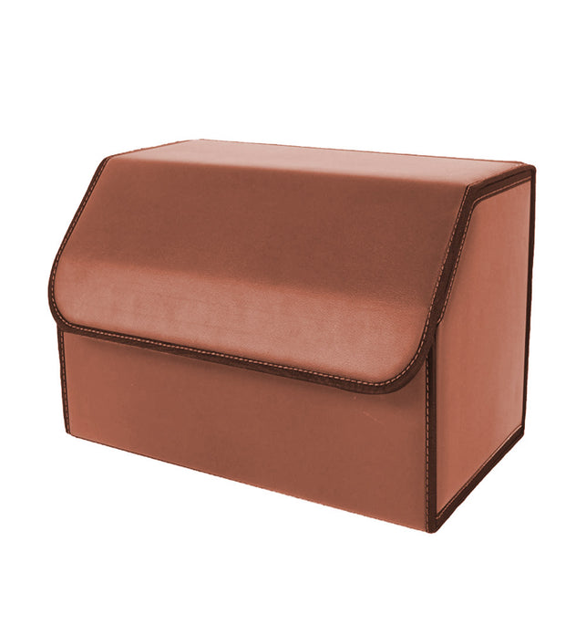 Leather Car Boot Foldable Trunk Cargo Organizer Box Coffee Medium