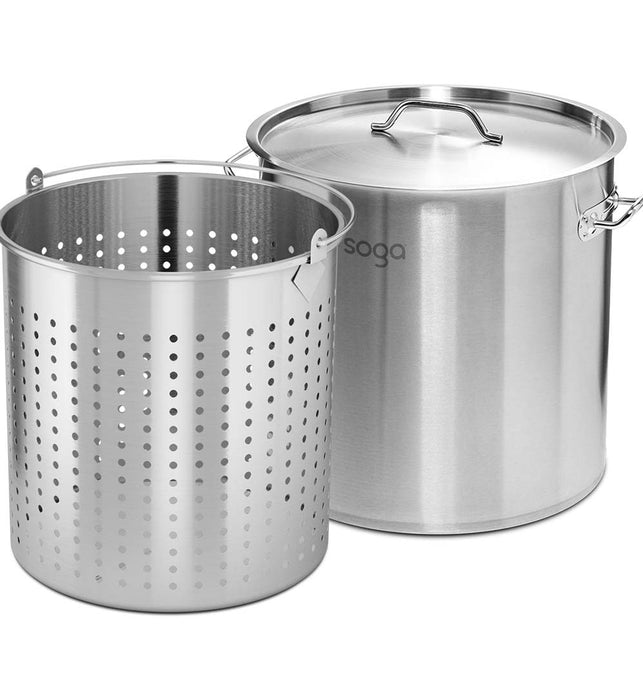 98L 18/10 Stainless Steel Stockpot with Perforated Pasta Strainer