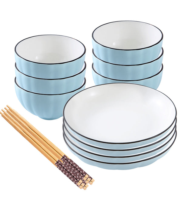 Blue Ceramic Dinnerware Set of 10