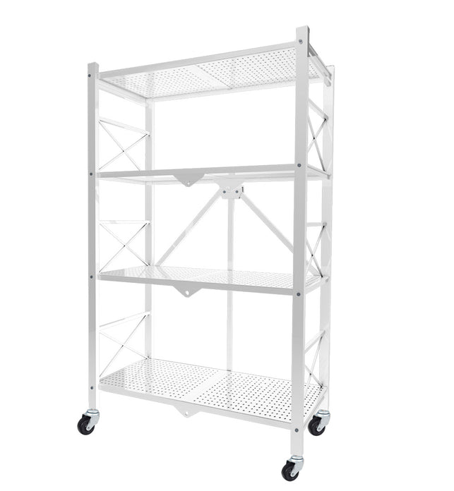 4 Tier White Foldable Display Stand with Wheels