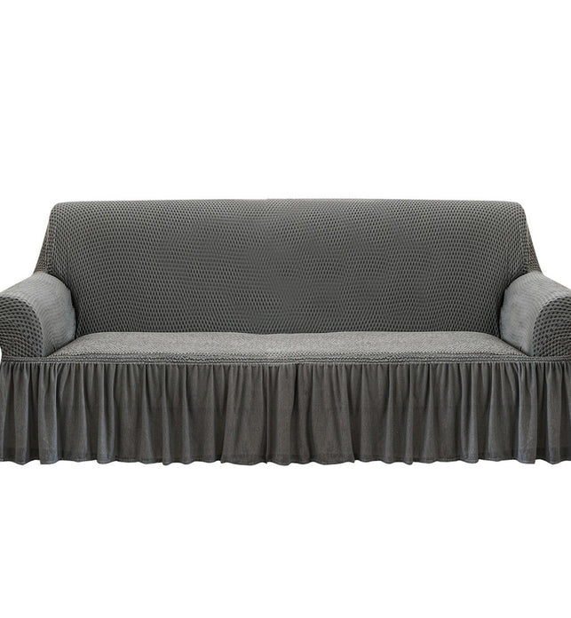 Grey Colored 4- Seater Sofa Cover with Ruffled Skirt