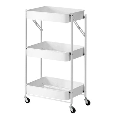 3 Tier Steel White Foldable Kitchen Cart