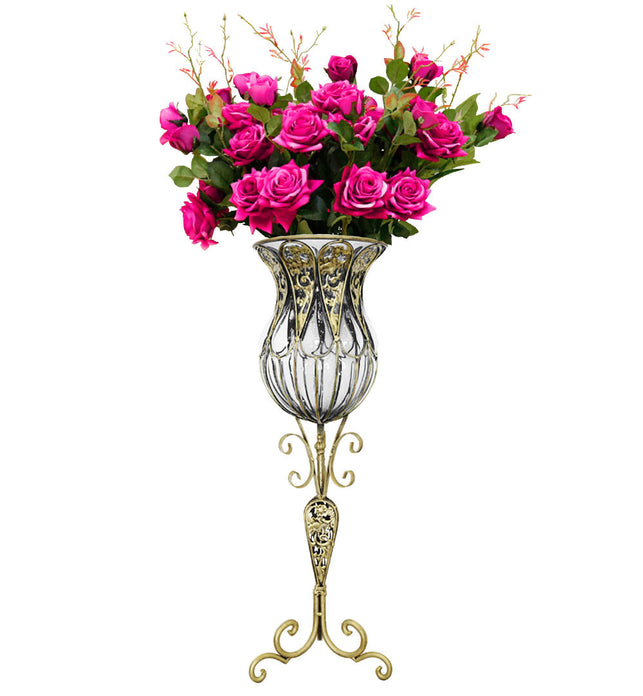 85cm Clear Glass Floor Vase with 12pcs Artificial Flower Set