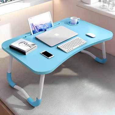Blue Foldable Study Bed Table Adjustable Portable Desk Stand With Notebook Holder and Cup Slot