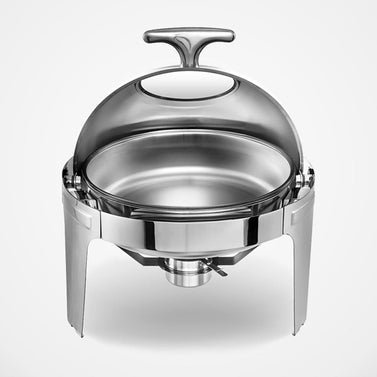 6L Round Stainless Steel Food Warmer with Glass Roll Top