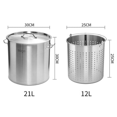 21L 18/10 Stainless Steel Stockpot with Perforated Pasta Strainer