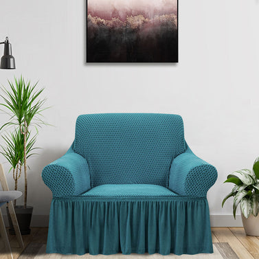 Blue Colored 1- Seater Sofa Cover with Ruffled Skirt