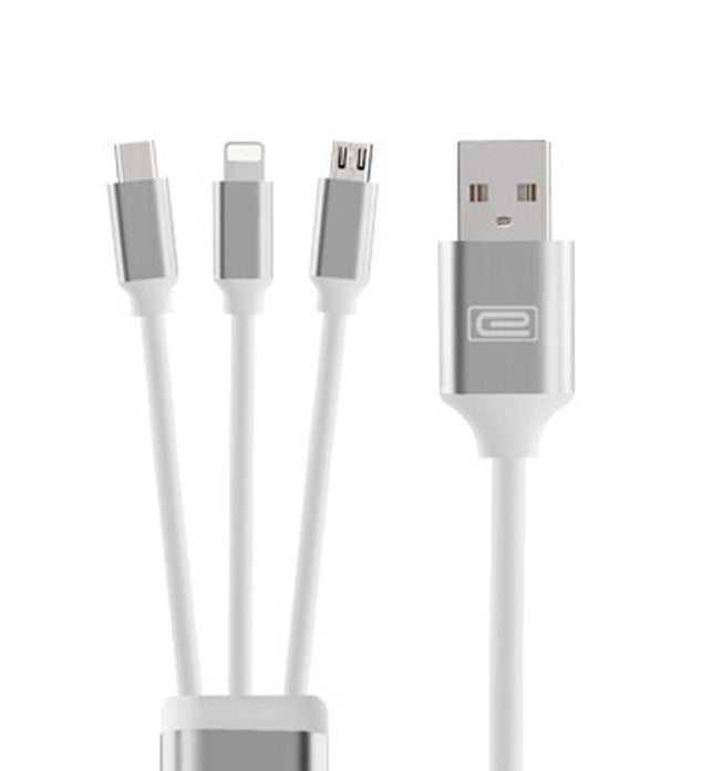 3 in 1 1.2M High Speed Charging Data Cable Silver