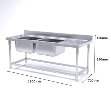 Commercial Stainless Steel Left Dual Sink Work Bench 160*70*85cm