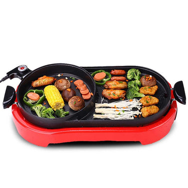 2 in 1 Electric BBQ Grill and Hotpot Red
