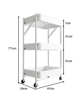 3 Tier Steel White Foldable Kitchen Cart