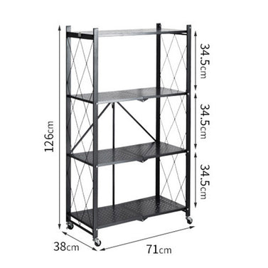 4 Tier Foldable Kitchen Shelves with Wheels Black