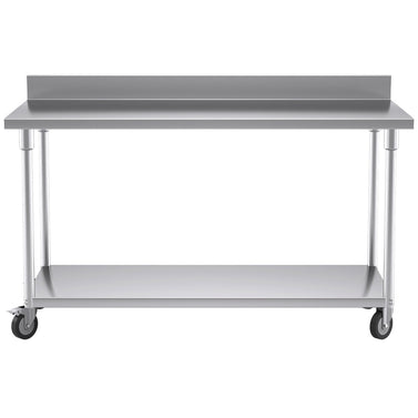 150cm Commercial Kitchen Stainless Steel Work Bench with Backsplash and Caster Wheels