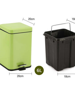 Foot Pedal Stainless Steel Trash Bin Square 6L Green