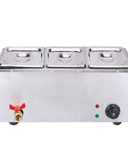 Stainless Steel 3 X 1/2 GN Pan Electric Bain-Marie Food Warmer with Lid