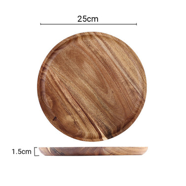 25cm Brown Round Wooden Serving Tray